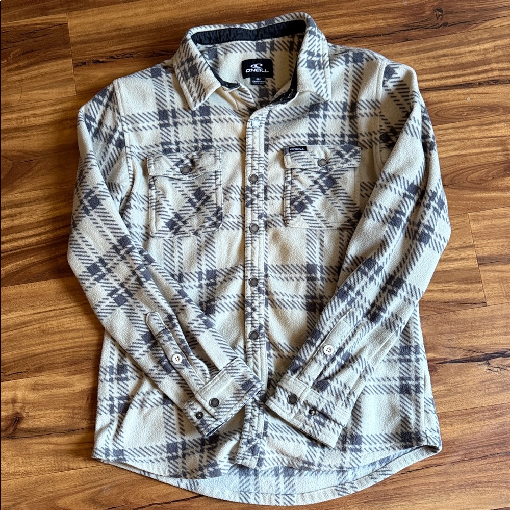 O'Neill Beige and Gray Plaid Fleece Shirt